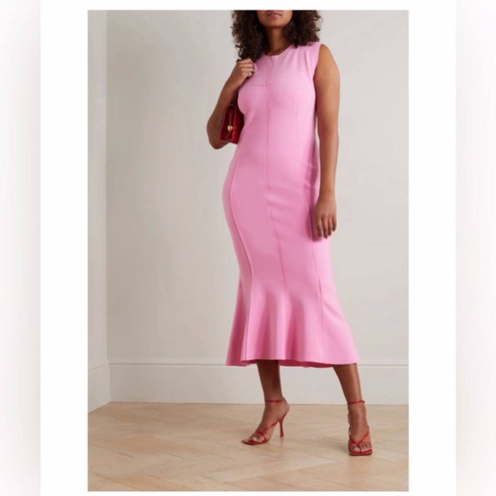 Norma Kamali Grace Paneled Stretch Jersey Midi  Dress M 38 NWT BubbleGum Pink